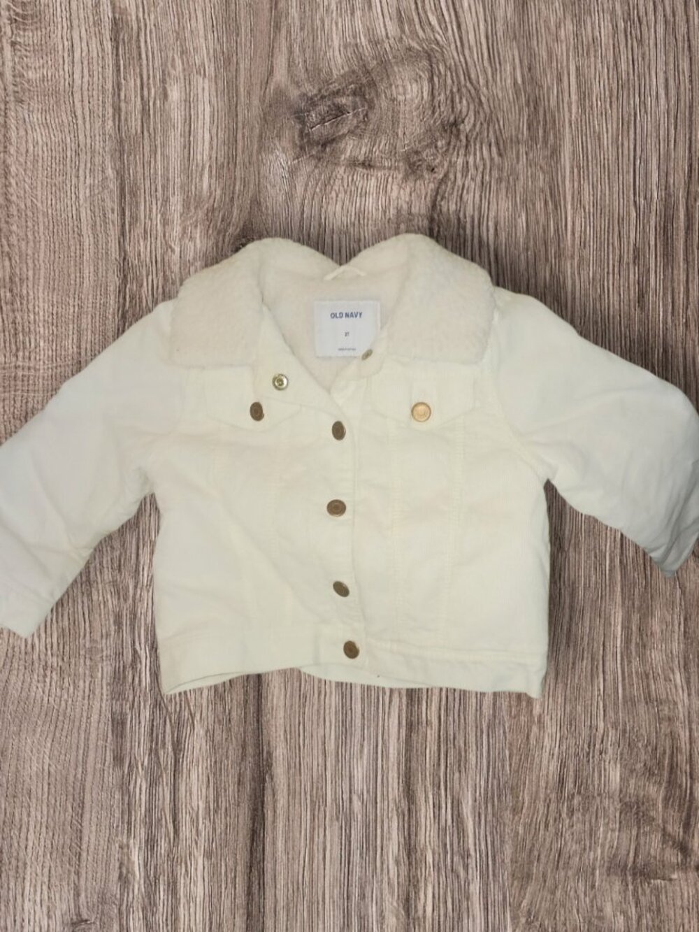 Old Navy Toddler Sherpa Lined Corduroy Jacket 2T Ivory Cream Button Front Coat